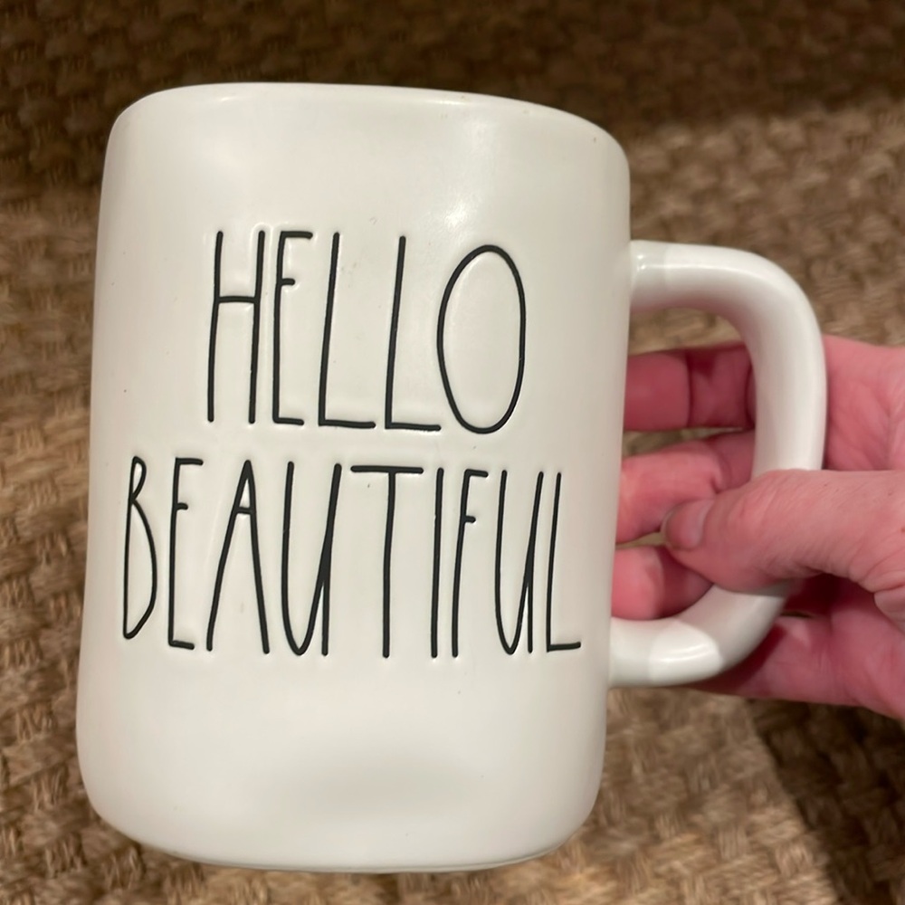 Rae Dunn HELLO BEAUTIFUL Mug coffee cup white inside